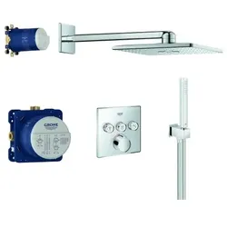 Duschsystem Unterputz SmartControl 34712, mit Unterputzmischer mit 3 Absperrventilen, eckige Form, Rainshower SmartActive 310 Cube Kopfbrauseset, chrom