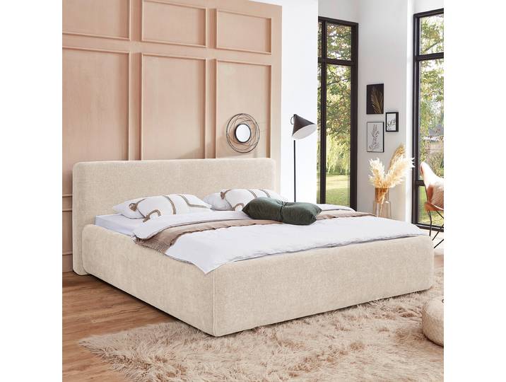 Polsterbett 180 x 200cm Webstoff Libra Beige mit Lattenrost & Matratze