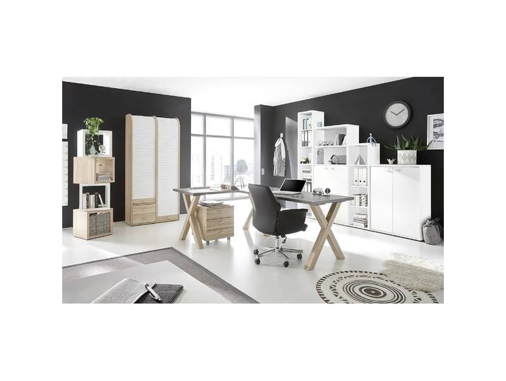Étagère de bureau Leeton II Panneau aggloméré plaxé Blanc/Blanc 145cm