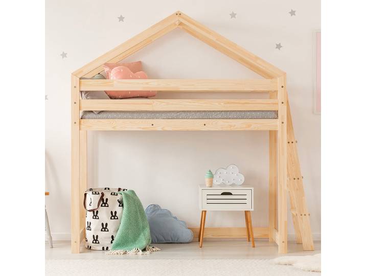 Lit cabane mi-hauteur 90x190 sommier inclus Alix Bois