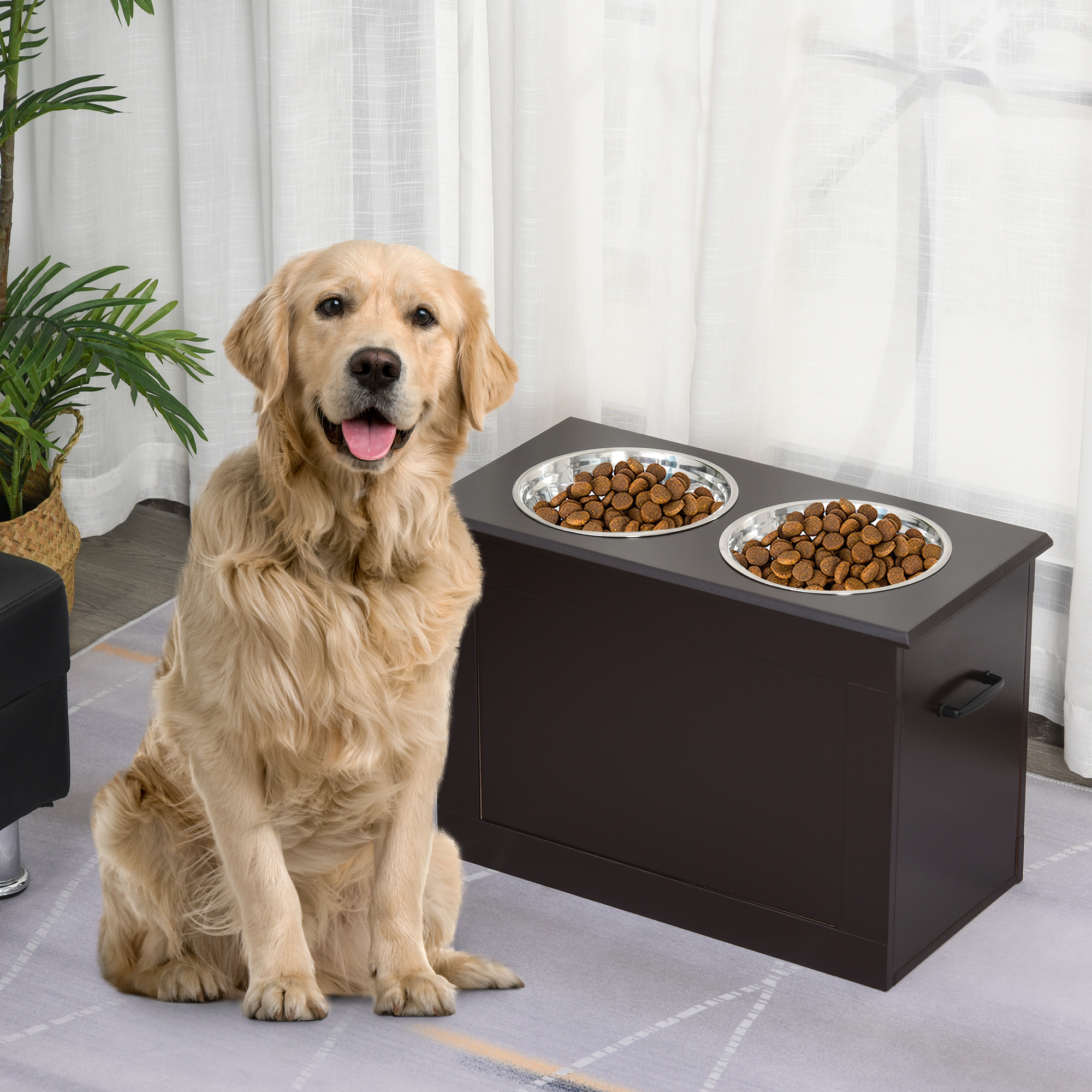 Pawhut Set di Ciotole per Cani con supporto rialzato contenitore 2 ciotole in acciaio Inox per cani o animali di grandi taglie marrone Aosom