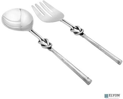 Elyon Tableware Elyon Reef Knot Reflective Silver Salad Serving Set Indian Artisan-Made Hostess Set Hand-Forged Stainless Steel 2 Pieces