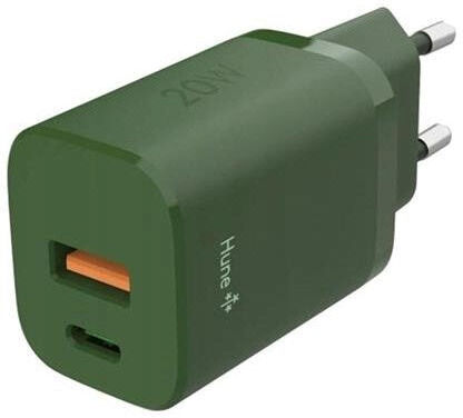 Hune Huron 20W Vægoplader - 1 x USB-C 1 x USB-A - Grøn