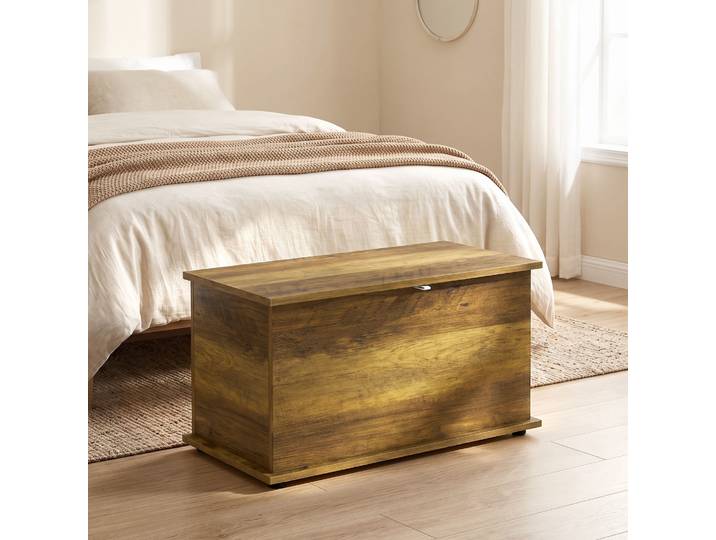 HOMCOM Banc Coffre Rangement 80x40x45cm Couvercle Sécurité Marron