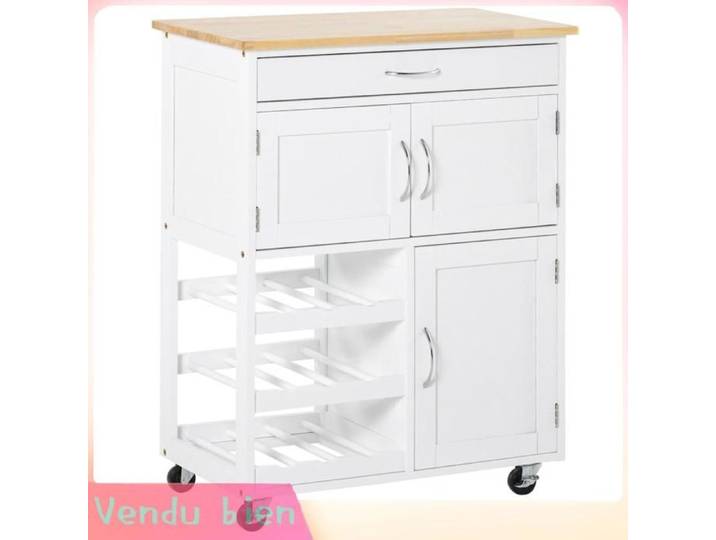 LIA Desserte cuisine multi-rangements 2 placards tiroir casier 9 bouteilles MDF blanc