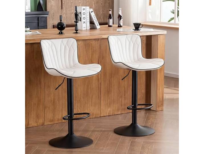 YOUNIKE Barhocker 2er Set Weiß, Drehbare Höhenverstellung Barstuhl Kunstleder Polsterung Barstühle Thekenhocker, Hohe Moderne Barstools Küchenhocker mit Rückenlehne