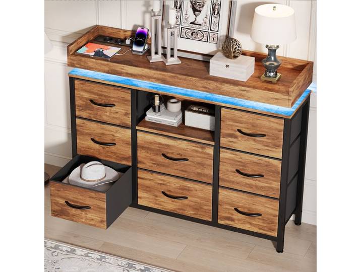 Commode 8 tiroirs LED meuble rangement chambre adulte armoire de rangement avec LED commode chambre scandinave Motif tigré
