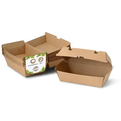BIOZOYG 50 Stück Take-away-Box braun 21,4 x 11,4 x 8,5 cm Lebensmittelverpackung Snackbox umweltfreundlich nachhaltig stabil biologisch abbaubar