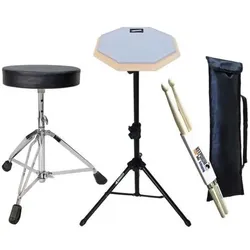 keepdrum DP-GY8 Pad Grau mit Stativ mit Hocker mitSticks, Schlagzeug Zubehör, Grau, Weiss