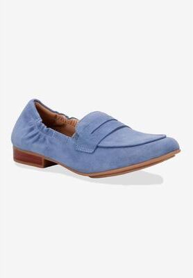 Wide Width Women's Trish Flat by Ros Hommerson in Blue Kid Suede (Size 8 W)