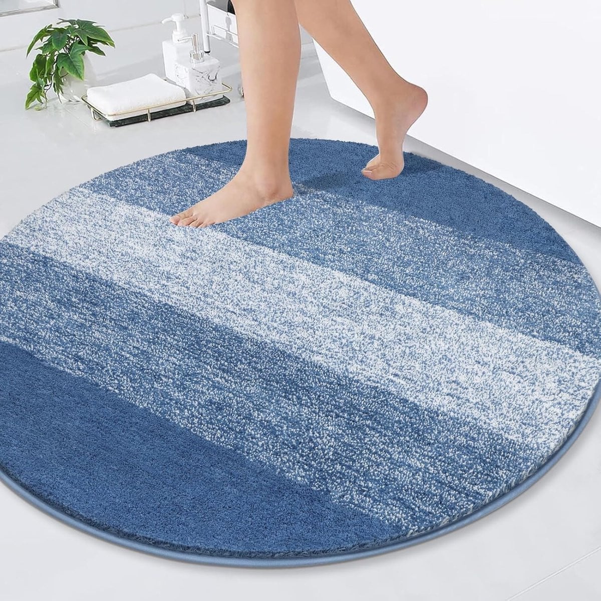 Blauwe ronde antislip badmat voor een veilige badkamer, 120 cm