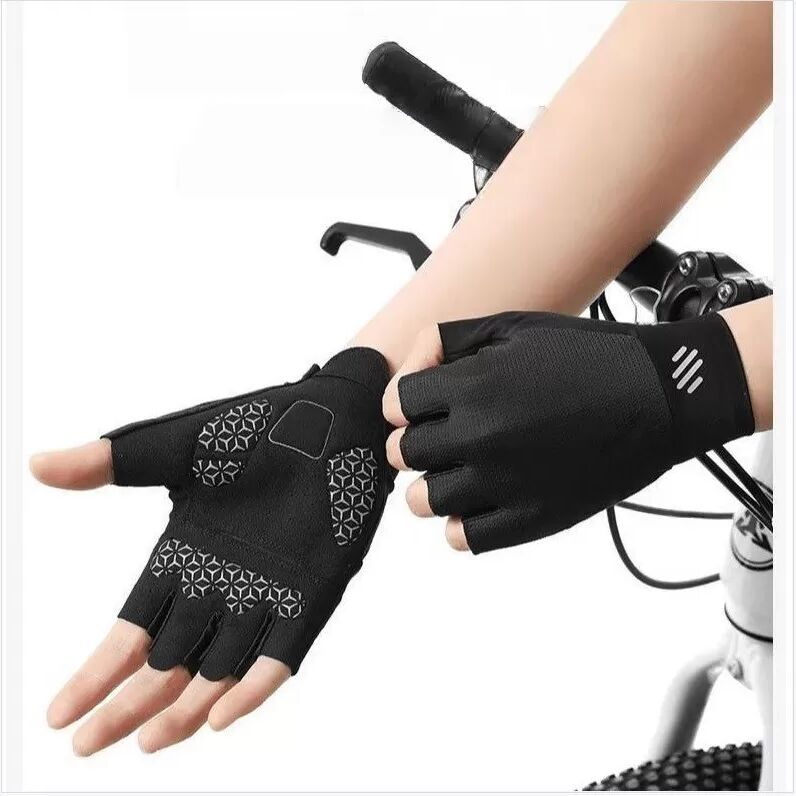 INF SDN Half Finger Schwarze Radsport-Fitnesshandschuhe - Atmungsaktiv & Stoßdämpfend (1 Paar) L