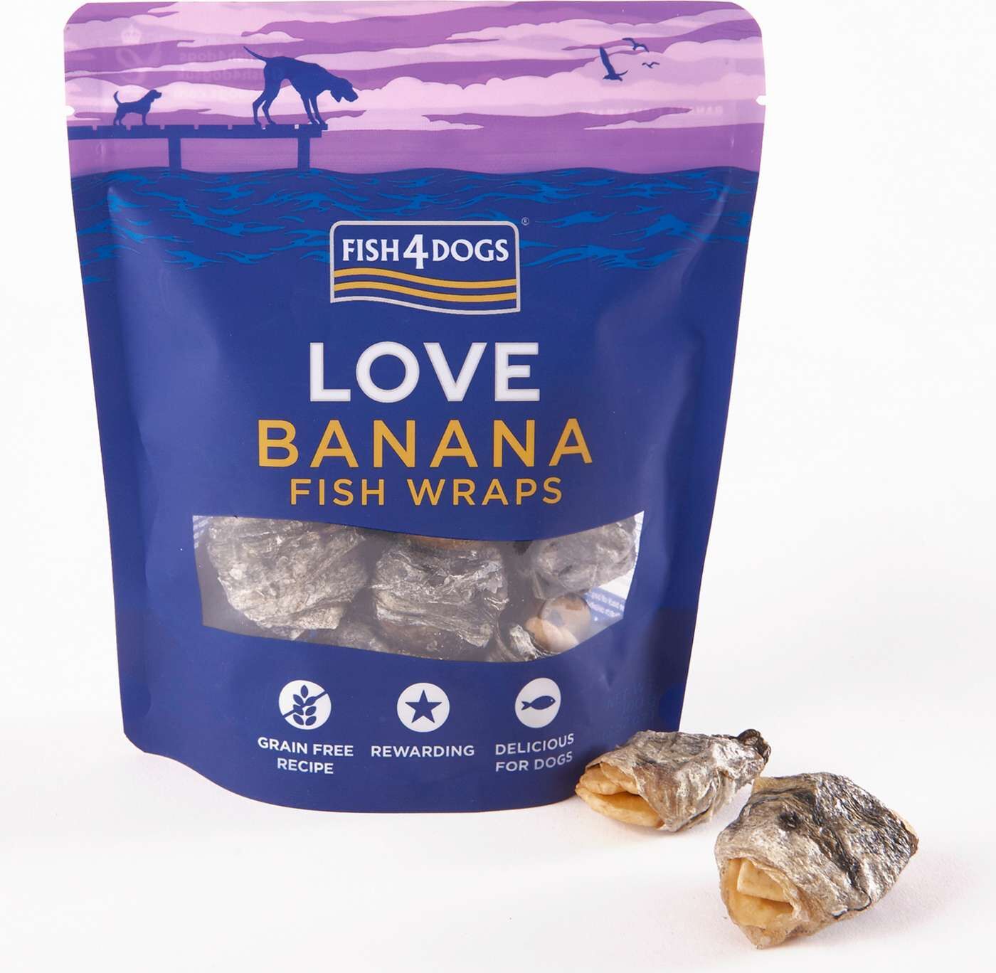 Fish4Dogs Love Banana Fish Wraps Premi per Cani 100 g