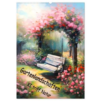 Gartenlandschaften - Ki trifft Natur (Wandkalender 2026 DIN A2 hoch), CALVENDO Monatskalender
