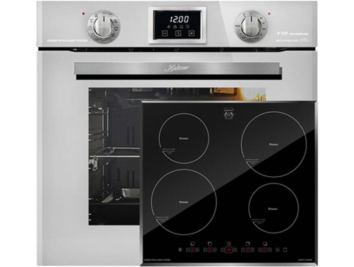 Kaiser Küchengeräte Backofen-Set Herd Set Autark Elektro Backofen, Autark, 79L, 10 Funktionen mit Induktionskochfeld 60 cm, Autark,Facettenschliff, Kochfeld 4xQickHeat Kochzonen EH 6326 W+ KCT 6105 FI, mit 1-fach-Teleskopauszug, Katalytische Selbstreinigung