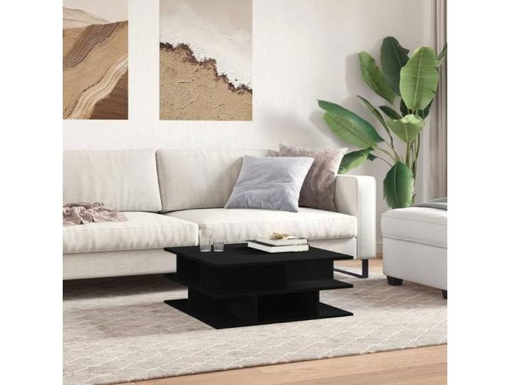 {Noir}Table moderne - Table basse salon - noir 70x70x29 cm bois d'ingénierie - Cadre robuste_14018