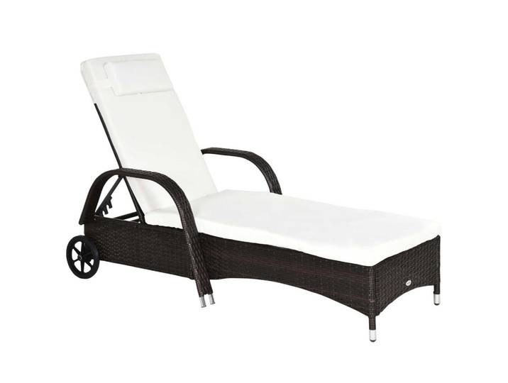 Outsunny Sonnenliege, Polyrattan, Kaffeebraun, Dunkelbraun, Kunststoff, 73x103x200 cm, Gartenmöbel, Gartenliegen