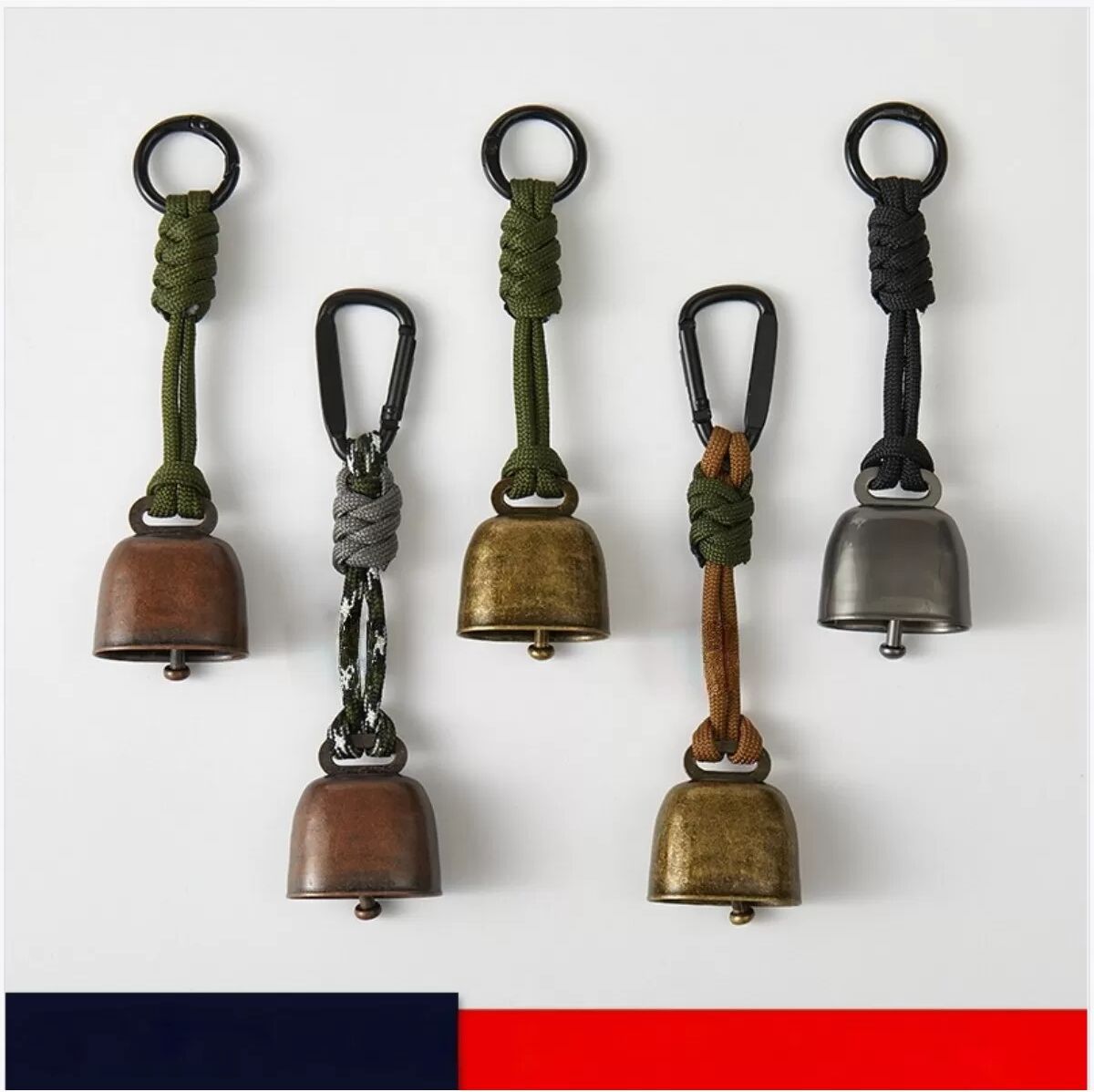 INF Militärgrüner Lanyard mit antiker Kupferglocke - Rucksackglocke für Wandern und Camping
