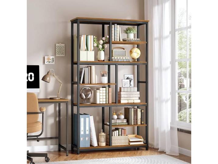 HOOBRO Bibliothèque à 7 Niveaux Présentoir avec Rangement Cadre métallique Marron Rustique