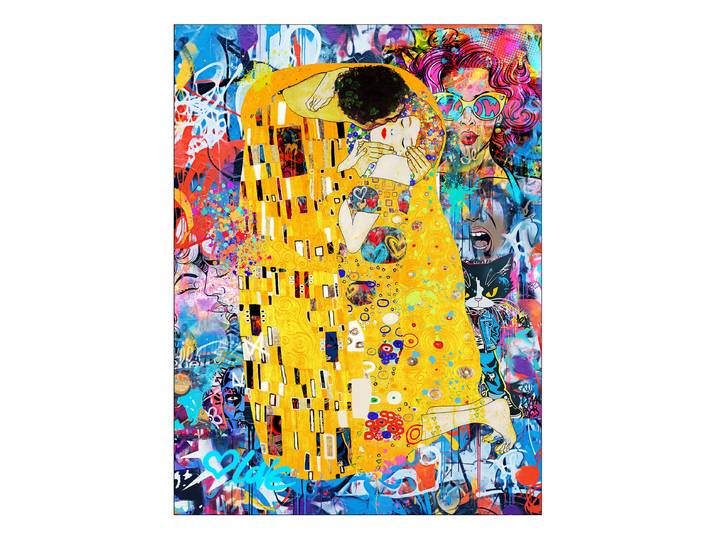 Tableau verre Love Graffiti Verre flotté Bleu/Jaune 60 x 80 x 1cm