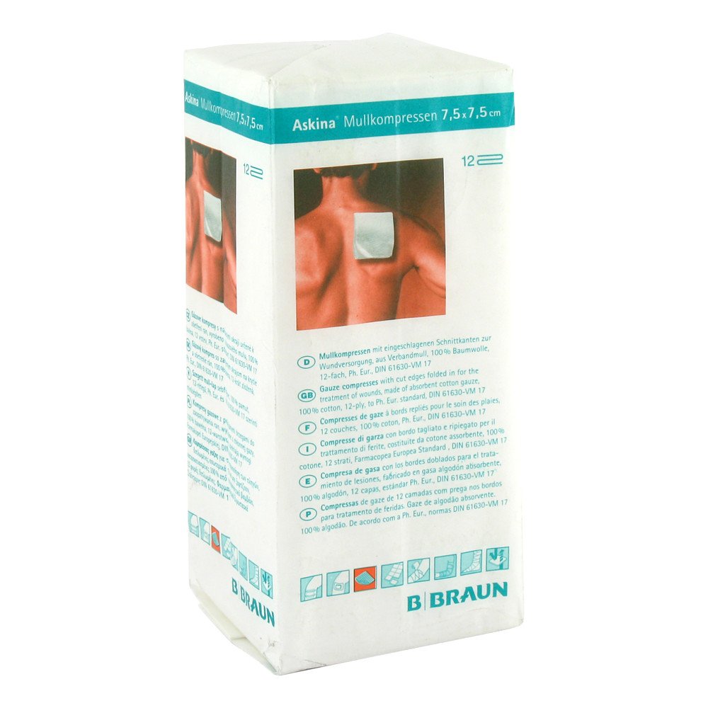 B. Braun Melsungen AG Askina Mullkompressen 7,5x7,5 cm 12fach unsteril 06874562