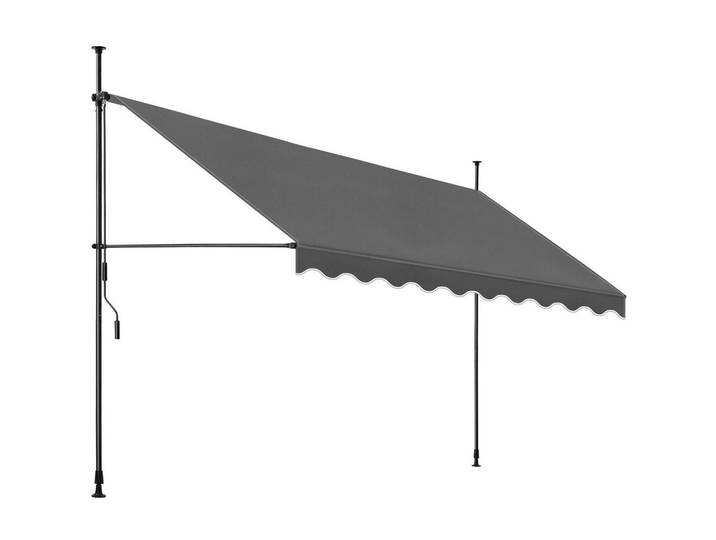 tectake Klemmmarkise MIT Handkurbel, wasserabweisend, schwarz/grau, Schwarz, Grau, Rechteckig, 400x304x180 cm, Sonnenschutz