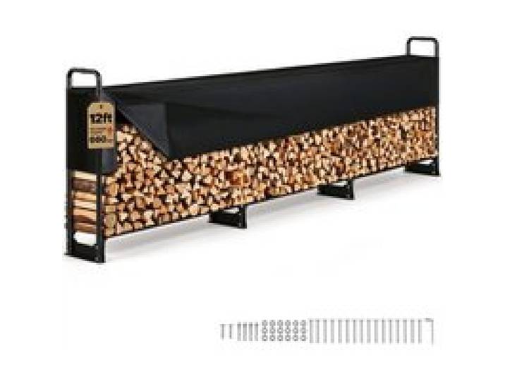 VEVOR Kaminholzregal Metall 386x36x117cm Brennholzregal Stahlrahmen Pulverbeschichtet Kaminholzunterstand 400kg mit Wasserdichter Abdeckung Stapelhilfe Holzunterstand für Veranda Garten Terrasse Hof