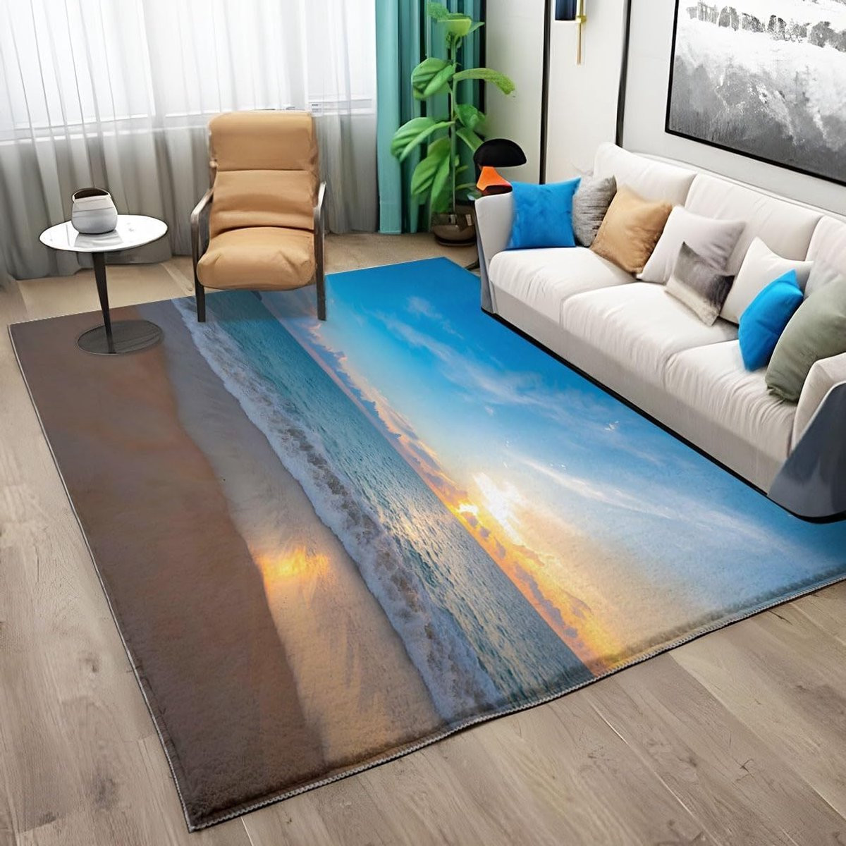Blauw abstract vloerkleed van polyester, rechthoekig