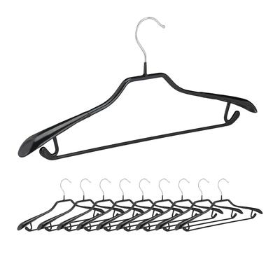 Relaxdays Kleiderbügel für Anzüge, 10er Set, Anzugbügel, gummiert, aus Metall, rutschfest, platzsparend, 44 cm, schwarz