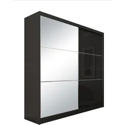 SCHWEBETÜRENSCHRANK Viva 200/216/61 schwarz mit Spiegel