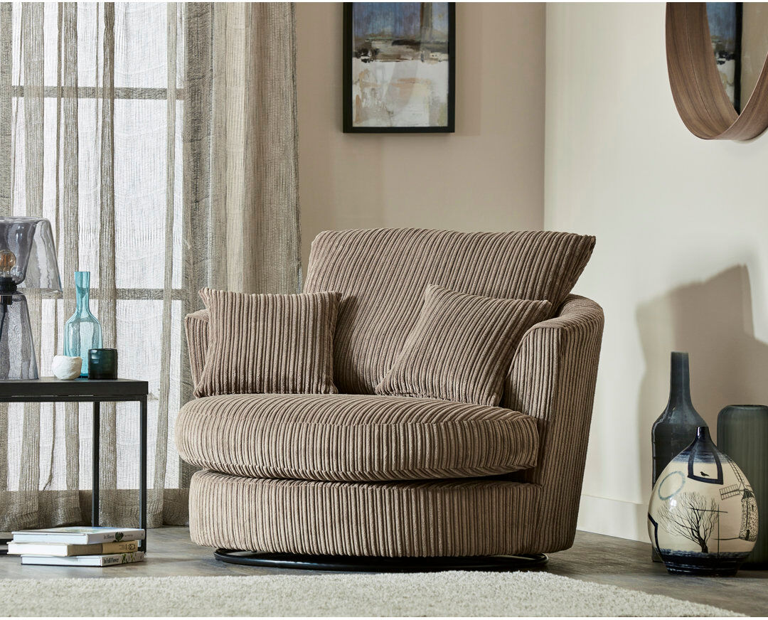 Zipcode Design Moana Upholstered Corduroy Swivel Barrel Chair Coffee 70cm H X 115cm W X 105cm D