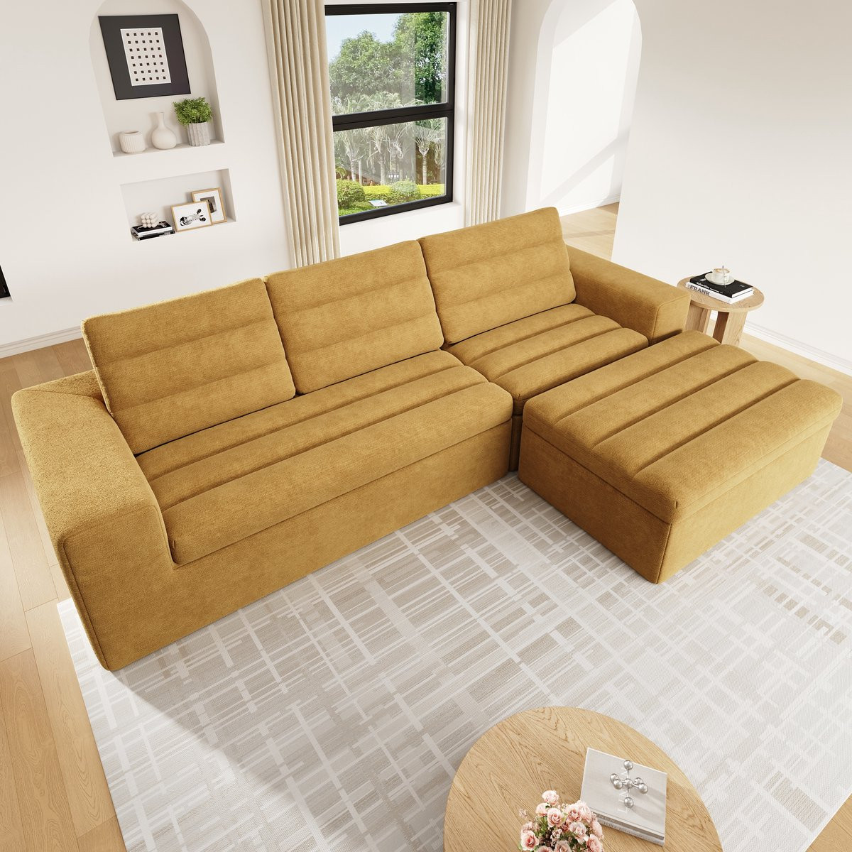Moderne Modulaire L-vormige Hoekbank met Chenillestof - Geel