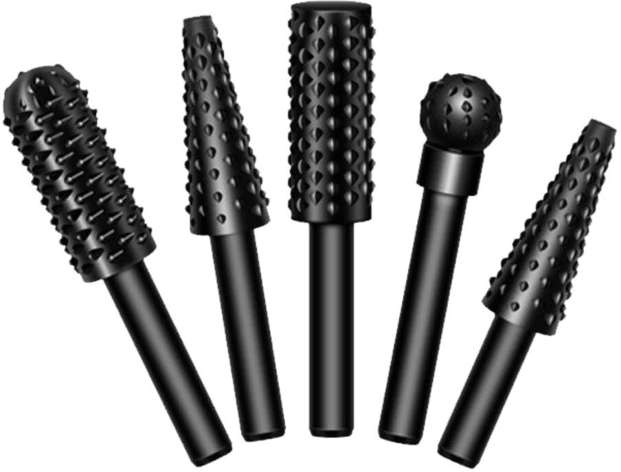 INF Geformtes Wolfszahn-Rotationsfräser-Set – Rundschaft, Kohlenstoffstahl, Schwarz, 5-teilig