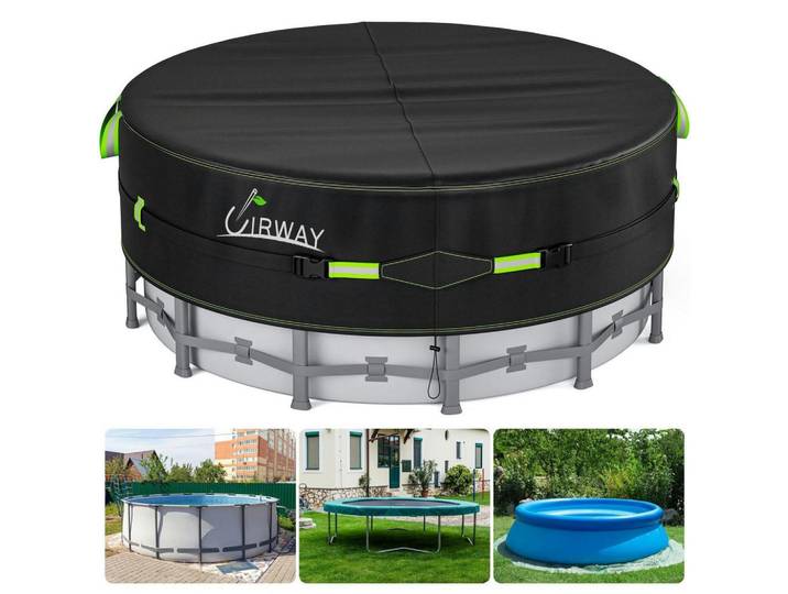 Poolabdeckung 305 cm Rund Schwarz 420D UV-Schutz mit Kordelzug, 305x305 cm, Freizeit & Co, Pools & Wasserspaß, Poolzubehör, Poolabdeckung