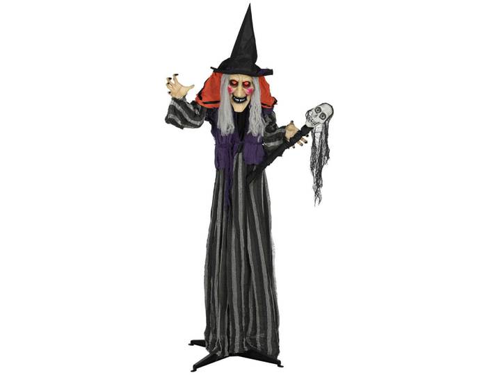 Outsunny 160 cm Halloween Dekoration Halloween Hexe mit LED-Lichter Soundfunktion, Orange, 20x160x70 cm, Dekoration