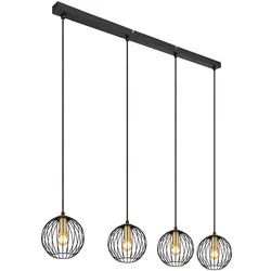 Hängeleuchte schwarz Hängelampe Esstisch Pendelleuchte Hängelampe messing, Käfig Schirme Metall, Fassungen 4x E27, LxBxH 100x16x150 cm
