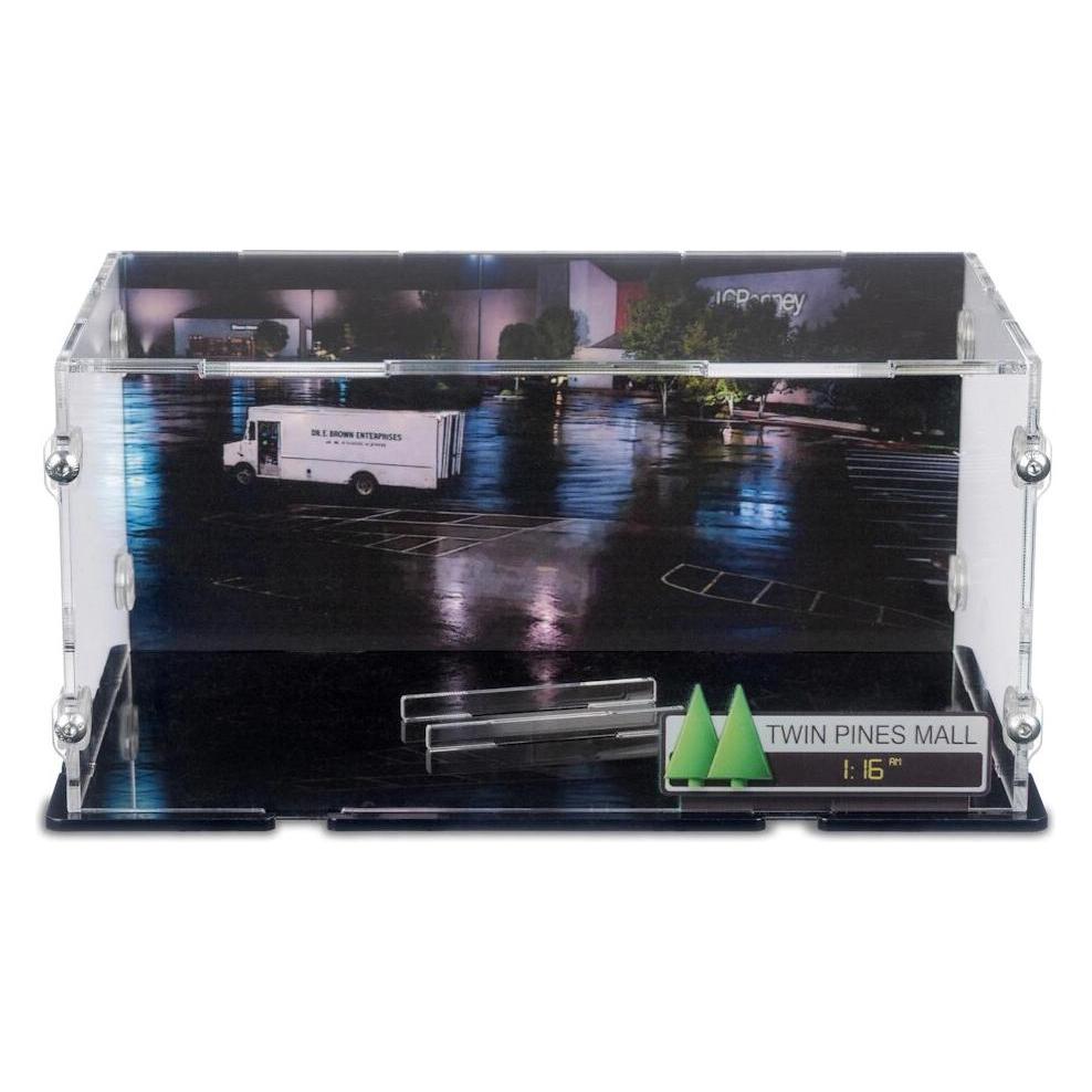 iDisplayit Acryl-Display für LEGO 77256 Zeitmaschine Zurück in die Zukunft mit Twin Pines Mall & 2in1 Ständer (QEC211310N-BLK-DP02)