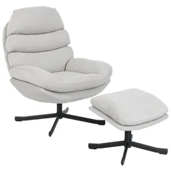 MODFU Relaxsessel mit Hocker, Chenille-Stoff, Cremeweiß, 78 x 93 x 100 cm