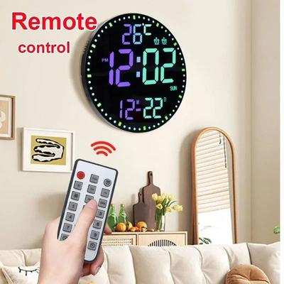 On Spot Shop Smart WiFi Colorful LED Large Digital Wall Clock, Temperature Date Week Display, Dual Alarms, Remote Control, Home Decor remote Black Black