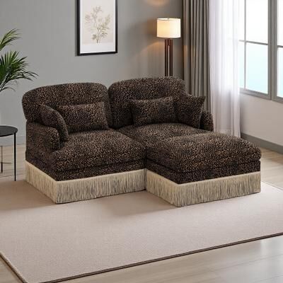 Chenille Leopard Print Modular Sectional Sofa with Delicate Tassel Edge, Ergonomic Design, and Easy Assembly