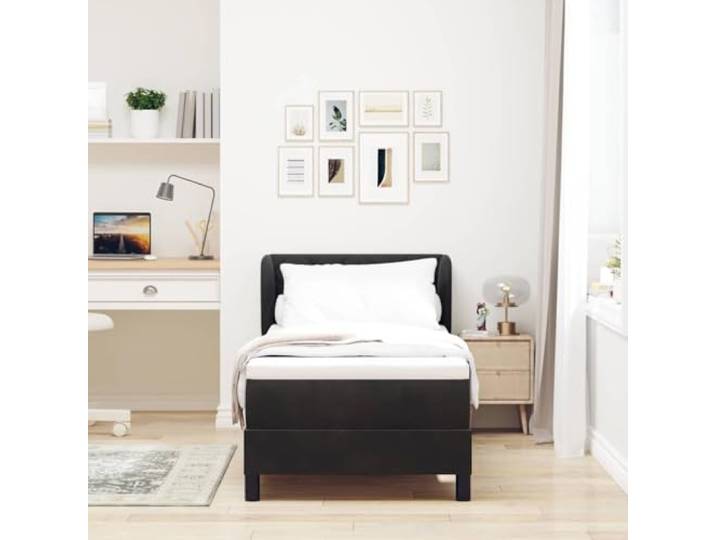 KTHLBRH Boxspringbett mit verstellbarem Kopfteil, Schwarz, 80 x 200 cm Weicher Samt, modernes Design, gepolsterte Basis, robuste Struktur