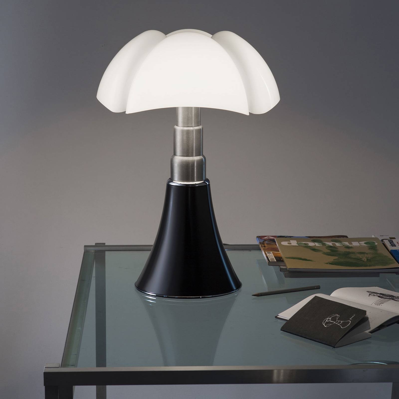 Martinelli Luce Designer bordlampe Pipistrello, dæmpbar, Brun/rust, Stue/spisestue, Rustfrit stål, Design