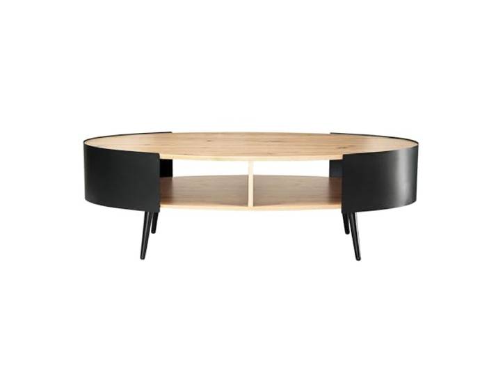 Calicosy Couchtisch, oval, 2 Ebenen, Füße und Flanken aus schwarzem Metall, Tablett mit Holzdekor, Kollektion Eklo – Wohnzimmer – L 120 x T 60 x H 39 cm