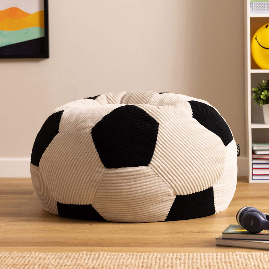 icon Kids Football Print Corduroy Classic Bean Bag, Black Black Small