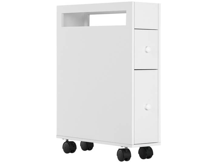 BADEZIMMERSCHRANK mit Rollen, Nischenschrank mit 2 Schubladen, offenem Fach