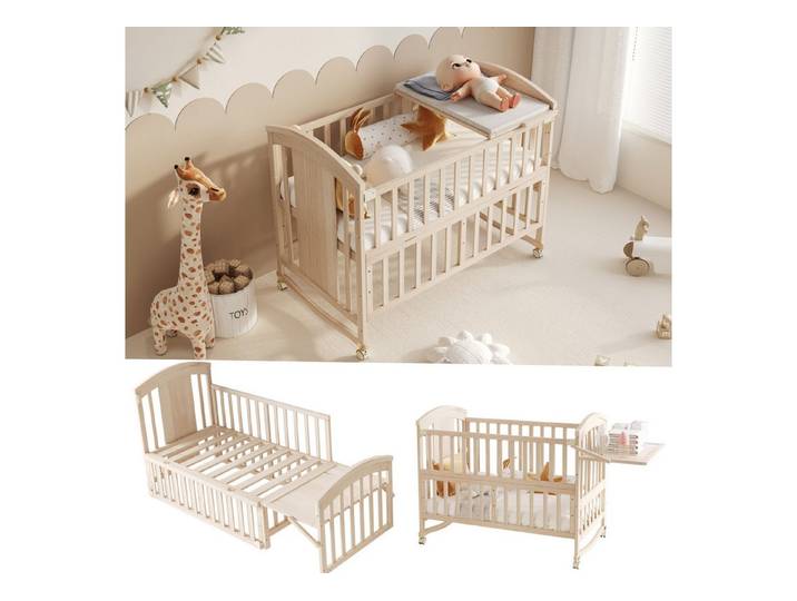 Flieks Babybett, Kinderbett Nebenbett 60x120cm/60x160cm mit abnehmbarer Seitengitter