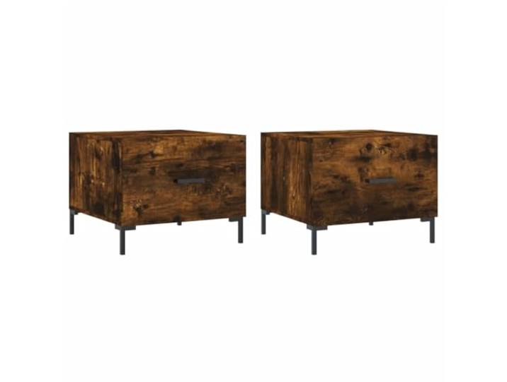 Couchtische 2 St. Raucheiche 50x50x40 cm Beistelltisch mit Schublade, Eisenbeine, langlebiger Holzwerkstoff, solide Tischplatte, Wohnzimmereinrichtung
