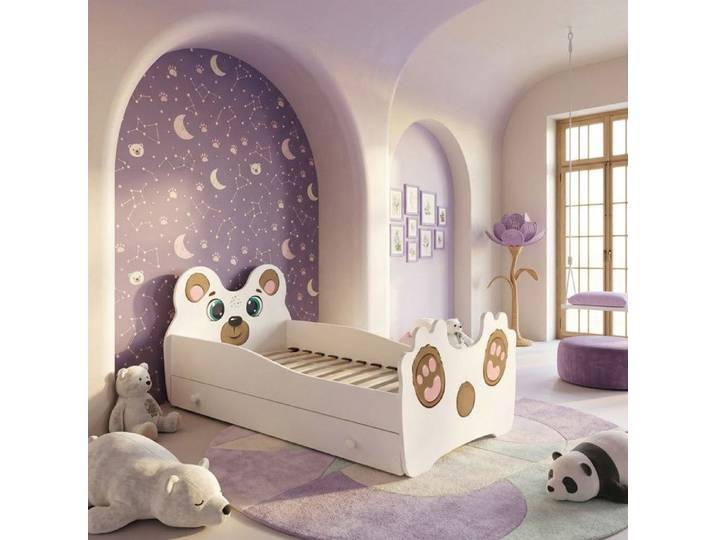 Lit enfant ANIMALS TEDDY BEAR 160x80 avec tiroir – blanc sans matelas