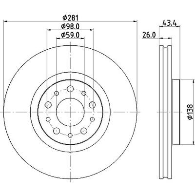 Hella 1x Bremsscheibe [Hersteller-Nr. 8DD355132-131] für Fiat
