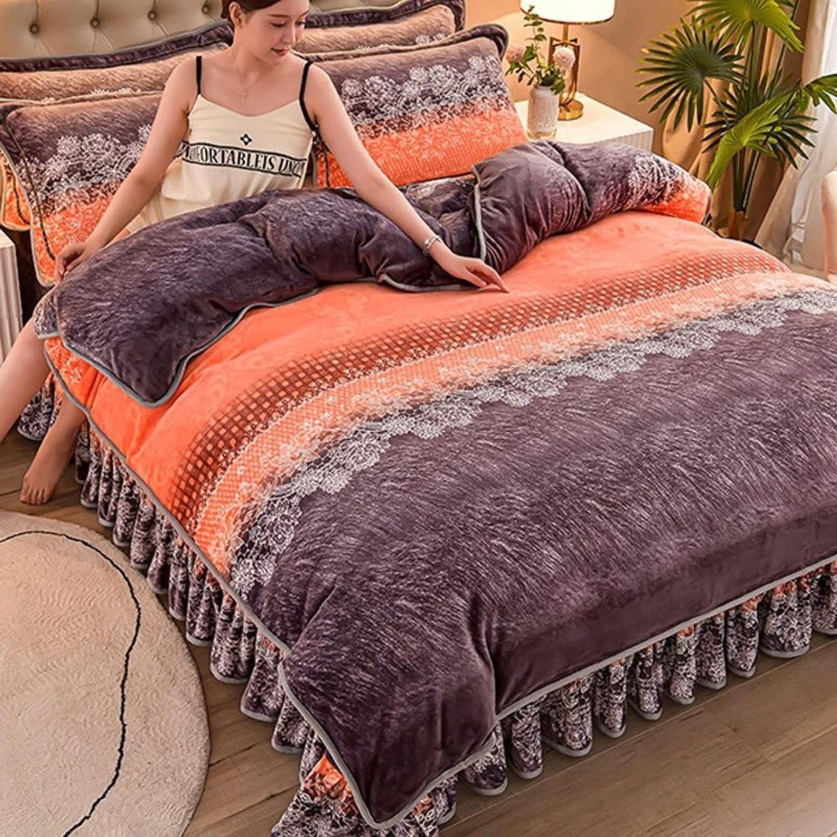 Geel Fleece Dekbedovertrek Set voor Volwassenen - 200x200 cm